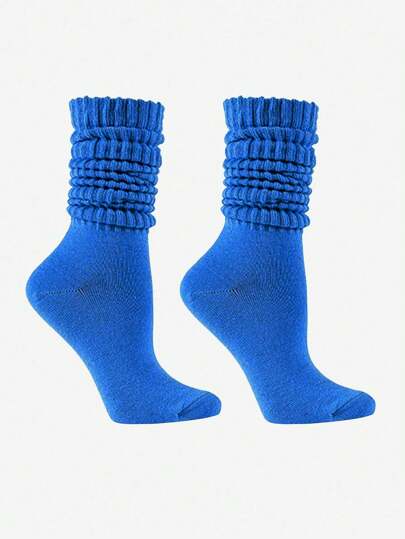 1 Pair Women's Long Pile Up Socks,Thigh High Socks,Crew Socks,Solid Color Calf Socks,Slouch Socks,Simple And Suitable For All Seasons, Perfect For Daily Wear, Cozy