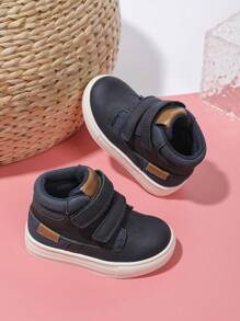 New Unisex Children Soft Bottom Waterproof Anti-Slip Durable Baby Shoes, Hook And Loop Strap Outdoor Casual Sports Flats, Plain Color High Top Running Shoes, Suitable For All Seasons