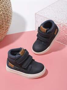 New Unisex Children Soft Bottom Waterproof Anti-Slip Durable Baby Shoes, Hook And Loop Strap Outdoor Casual Sports Flats, Plain Color High Top Running Shoes, Suitable For All Seasons
