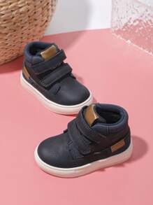 New Unisex Children Soft Bottom Waterproof Anti-Slip Durable Baby Shoes, Hook And Loop Strap Outdoor Casual Sports Flats, Plain Color High Top Running Shoes, Suitable For All Seasons