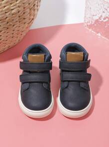 New Unisex Children Soft Bottom Waterproof Anti-Slip Durable Baby Shoes, Hook And Loop Strap Outdoor Casual Sports Flats, Plain Color High Top Running Shoes, Suitable For All Seasons