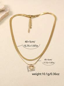 Nooxian 2 件不锈钢刀片吊坠项链，带方形铜框，微镶嵌锆石，双层心形吊坠项链 - 金黃色 - 查看 4