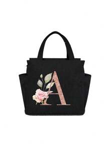 Geantă de prânz izolată personalizată cu identificare a primei litere - Geantă Bento caldă din pânză, închidere cu fermoar, căptușeală din folie de aluminiu de mare capacitate, potrivită pentru designul primei litere la serviciu și la școală, școli și activități în aer liber - Ușor de curățat, design compact, impermeabil, cutie de prânz, geantă de prânz pentru femei, geantă de picnic pentru profesori, geantă frigorifică pentru camping, geantă frigorifică pentru sală de clasă, geantă de picnic pentru femei, geantă de damă pentru școală, accesorii școlare, articole școlare