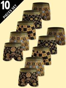 10pcs/Set Men's Casual Underwear Briefs, Breathable & Stretchy Sport Boxer Shorts, Soft & Comfortable Loungewear - Multicolor - View 2