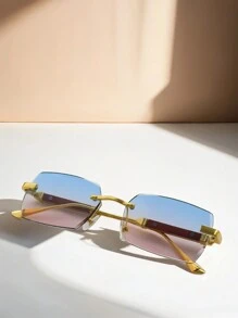 1 Piece Unisex Fashion Rimless Frame Glasses, Fashionista Fashion Accessory For Summer Beach Or Driving, Street Style Look Sunglasses And Suitable To Wear With Sweater, Jacket, Sweatshirt, Hoodie, Leather Pants And Cargo Pants - 彩色 - 查看 2