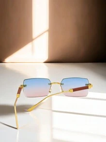 1 Piece Unisex Fashion Rimless Frame Glasses, Fashionista Fashion Accessory For Summer Beach Or Driving, Street Style Look Sunglasses And Suitable To Wear With Sweater, Jacket, Sweatshirt, Hoodie, Leather Pants And Cargo Pants - 彩色 - 查看 4