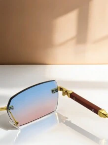 1 Piece Unisex Fashion Rimless Frame Glasses, Fashionista Fashion Accessory For Summer Beach Or Driving, Street Style Look Sunglasses And Suitable To Wear With Sweater, Jacket, Sweatshirt, Hoodie, Leather Pants And Cargo Pants - 彩色 - 查看 5