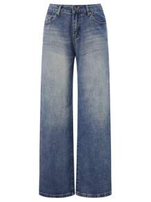 Women Wide Leg Jeans Low Rise Baggy Straight Leg Jeans Loose Boyfriend Jeans Casual Denim Pants Y2k Streetwear - 藍色 - 查看 5