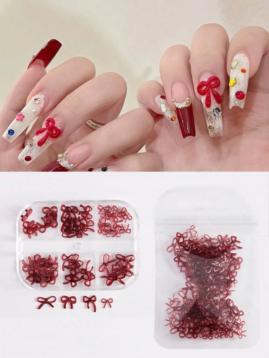 1 Schachtel/20 Stück matte 3D Harz Schleifen Mini Nageldekorationen, passend für Anzüge/Artikel, geeignet für Nageldesign und Handwerks-DIY, langanhaltender Glanz und einfach zu verwendende Nagelpflege-Zubehörartikel, Nägel, Nagelcharms, Nageledelsteine - Bordeaux - Übersicht 1