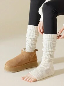 1/2 Pair Of Solid Color Leg Warmers,For Uggs Warmers, Fashionable And Warm, Suitable For Back To School Outfits, Halloween Socks, Autumn And Winter, Casual Shopping, Vacation, Christmas Party Outfits,It Is The Perfect Gift For Christmas Or Valentine's Day - Black + White [2 Pairs] - View 8