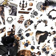 20 hojas Libro de pegatinas vintage de gran tamaño, conjunto de pegatinas de doble material a prueba de agua de washi y PET para manualidades, decoración de fiestas y vacaciones