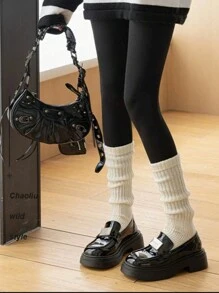 1/2 Pair Of Solid Color Leg Warmers,For Uggs Warmers, Fashionable And Warm, Suitable For Back To School Outfits, Halloween Socks, Autumn And Winter, Casual Shopping, Vacation, Christmas Party Outfits,It Is The Perfect Gift For Christmas Or Valentine's Day - Black + White [2 Pairs] - View 9