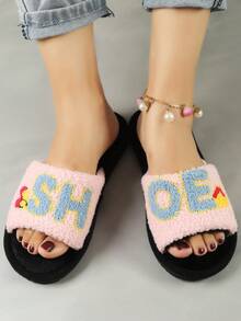 1 đôi dép đi trong nhà cho nữ, dép đi trong nhà ấm áp mềm mại thêu họa tiết hoạt hình dễ thương cho mùa thu/đông - Hồng - Xem 3