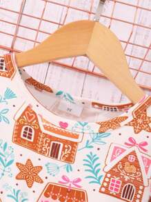 Young Girl Printed Long Sleeve Cake Skirt Dress - Multicolor - View 3