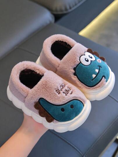 1 paio Pantofole per bambini con design carino di dinosauri, pantofole da interno calde e morbide infilabili per bimbi in inverno