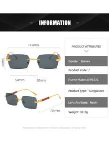 1 Piece Unisex Fashion Rimless Frame Glasses, Fashionista Fashion Accessory For Summer Beach Or Driving, Street Style Look Sunglasses And Suitable To Wear With Sweater, Jacket, Sweatshirt, Hoodie, Leather Pants And Cargo Pants - 淺灰紫 - 查看 7