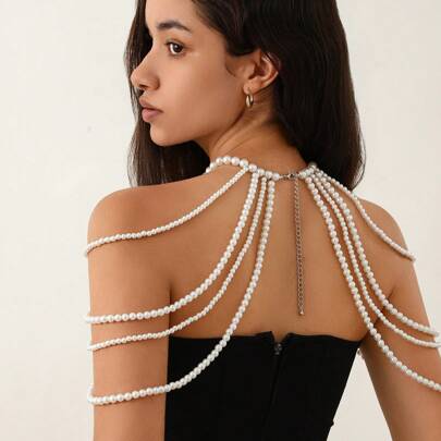 1pc Women's Multi-Layer Faux Pearl Sexy Shoulder Chain, Suitable For Formal Occasions And Dress Pairing