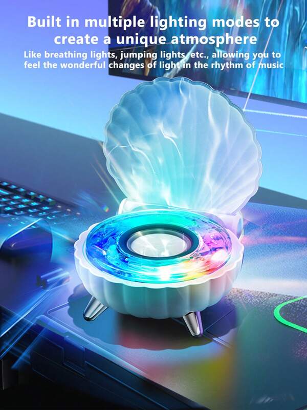 Seashell BT Audio Dazzle Colorful Light Bedroom Mini BT Speaker Ripple Light, Night Projection, Singing, Listening To Music, Sleep Aid Speaker Gift