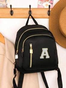 1 件迷你男女通用时尚帆布拉链背包，适合日常使用（带手提和背包带，款式随机，随机发货 - 黑色包+A - 查看 2