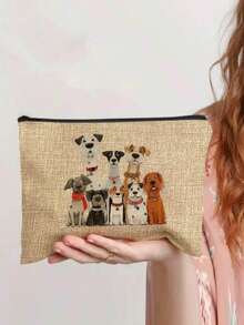 1 个可爱腊肠犬小狗印花可重复使用的杂货化妆包，卡通 Y2k 轻便收纳袋 - 宽敞，是圣诞前夕和圣诞节送给妈妈、奶奶、姐妹的理想礼物，非常适合工作、学校、购物和旅行的日常使用，邮递员必备品（四种颜色可选：粉色、黑色、米色、卡其色）化妆包化妆收纳盒化妆收纳盒化妆收纳化妆袋化妆袋 - 彩色 - 查看 3