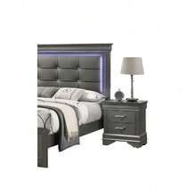 Mesa de noche de transición moderna de madera gris con 2 cajones, mueble de dormitorio, Klgeivb
