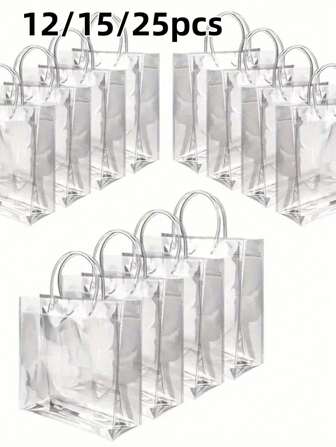 12/15/25pcs Transparent Reusable Tote Bags, PVC Handbag, Fashion Shopping Bag, Gift Bag For Flowers, Candy, Valentine's Day, Party, Birthday Gift For Girlfriend, Halloween, Thanksgiving DIY Bags