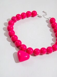 imoli 1pc Minimalist Resin Beaded Big Heart Pendant Necklace For Women, Party Gift (Handmade Chain Customized To Size; Random Bead Count) Valentines,Mom,Mother,Mother's Day,Gift - Multicolor - View 5