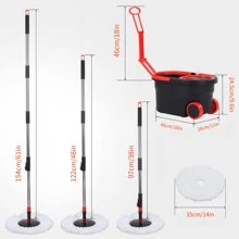 Spin Mop And Bucket Cleaning System,360° Mop Bucket On Wheels With 3 Microfiber Replacement Mop Head Refills And Stainless Steel 61" Extended Handle For Floor Cleaning - Black - View 2