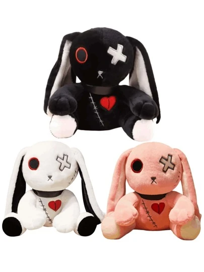 诡异哥特风兔子毛绒玩具，疯狂兔子玩偶，恐怖兔子毛绒玩偶，适合复活节、万圣节、生日等节日装饰房间