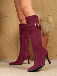 Women's Autumn/Winter New Style Sexy Stylish Simple Black Over-The-Knee High Boots With Fine Pointed Toe And Side Zipper For Short People, Fashion Elegant Riding Boots