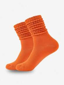 1 Pair Women's Long Pile Up Socks,Thigh High Socks,Crew Socks,Solid Color Calf Socks ,Slouch Socks,Simple And Suitable For All Seasons, Perfect For Daily Wear