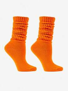 1 Pair Women's Long Pile Up Socks,Thigh High Socks,Crew Socks,Solid Color Calf Socks ,Slouch Socks,Simple And Suitable For All Seasons, Perfect For Daily Wear