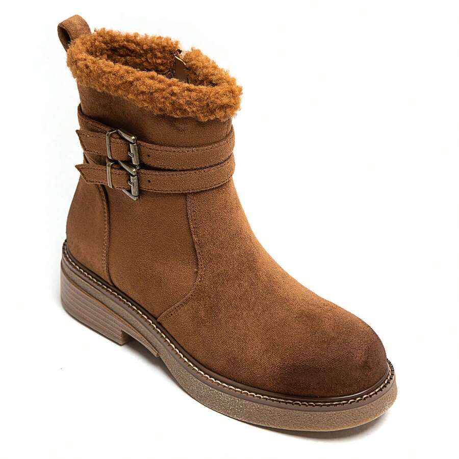 Women's Side Zipper Design Casual Comfortable Ankle Boots, Versatile For Daily Wear - Camel - View 1