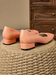 MonaNise 女士时尚高端橙色方头低帮橄榄绿色石纹海军蓝色粗跟高跟鞋，适合度假、旅行、户外、棕色复古休闲百搭舒适黑色平底鞋