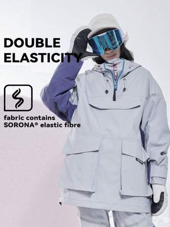 VECTOR MOTION 男女通用半拉链连帽滑雪夹克，加厚，防风防水，耐磨，透气，有弹性，轻便保暖仿生羽绒，适合单双板滑雪滑雪服