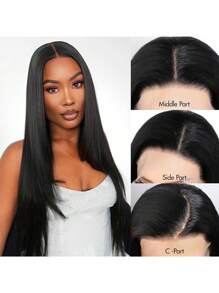 Parrucca frontale in pizzo naturale nero di 36 pollici (91 cm), 13x4, capelli umani con peluria infantile, densità 180, dritta, parrucca frontale in pizzo di capelli umani pre-spennati, linea di attaccatura dei capelli nera, parrucca senza colla di 8-36 pollici (20-91 cm) di capelli umani