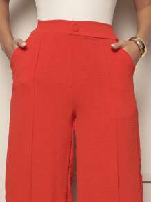 Duna Fabric Wide Leg Pants With Button Blogger Elastic Social Pants - 橘色 - 查看 3