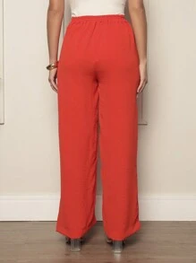 Duna Fabric Wide Leg Pants With Button Blogger Elastic Social Pants - 橘色 - 查看 5
