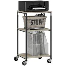 HOMCOM HOMCOM Support d'imprimante à 3 niveaux, meuble pour imprimante, sur roulettes, hauteur réglable, cadre en acier, pour bureau, maison, effet bois gris