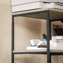 HOMCOM HOMCOM Support d'imprimante à 3 niveaux, meuble pour imprimante, sur roulettes, hauteur réglable, cadre en acier, pour bureau, maison, effet bois gris