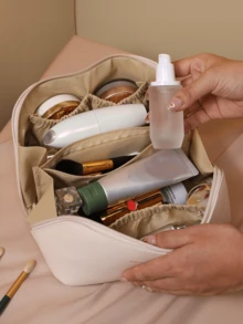 1 Túi mỹ phẩm PU chống thấm nước dung tích lớn đựng dụng cụ làm đẹp & đồ dùng vệ sinh cá nhân cho phụ nữ, Túi đựng đồ vệ sinh cá nhân du lịch đa năng, Túi đựng đồ trang điểm Túi đựng đồ trang điểm Túi chăm sóc da Túi đựng đồ vệ sinh cá nhân - trắng - Xem 4