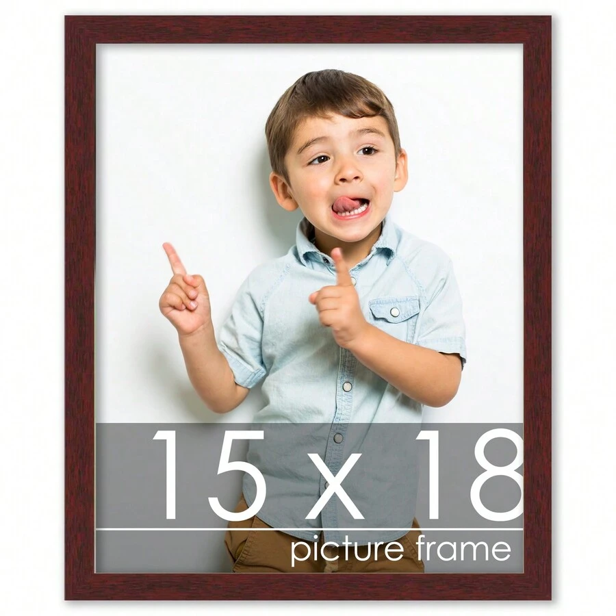 Custompictureframes.Com 15x18 Wood Frame With UV Acrylic 6 Finishes: Black White Bronze Silver Wood Mahogany - Dark Brown - View 1
