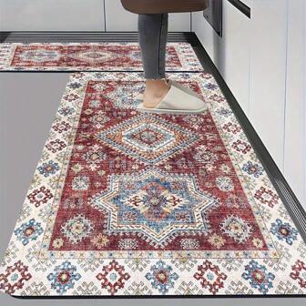 1 块硅藻土防滑浴室垫，波西米亚风格超强吸水速干柔软浴室垫，可机洗，厕所和卧室垫，家庭浴室地毯，厨房和洗衣房地毯