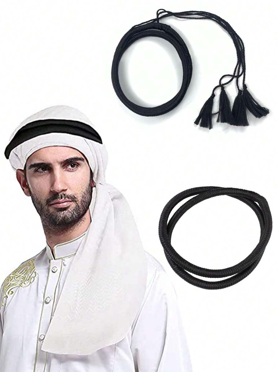 Adult Men's Classic Arabic Head Band, UAE Dubai Headgear, Scarf Turban Headwrap, Desert Headdress Accessories - Black - View 1