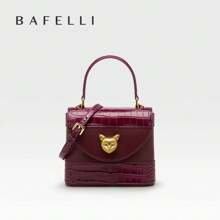 BAFELLI HANDBAG 2024 WOMEN'S NEW CROSSBODY LEATHER PURSE EVENING BAG CROCODILE GRAIN DESIGNER BUCKET CAT LUXURY BRAND FASHION - RƯỢU VANG ĐỎ - Xem 10