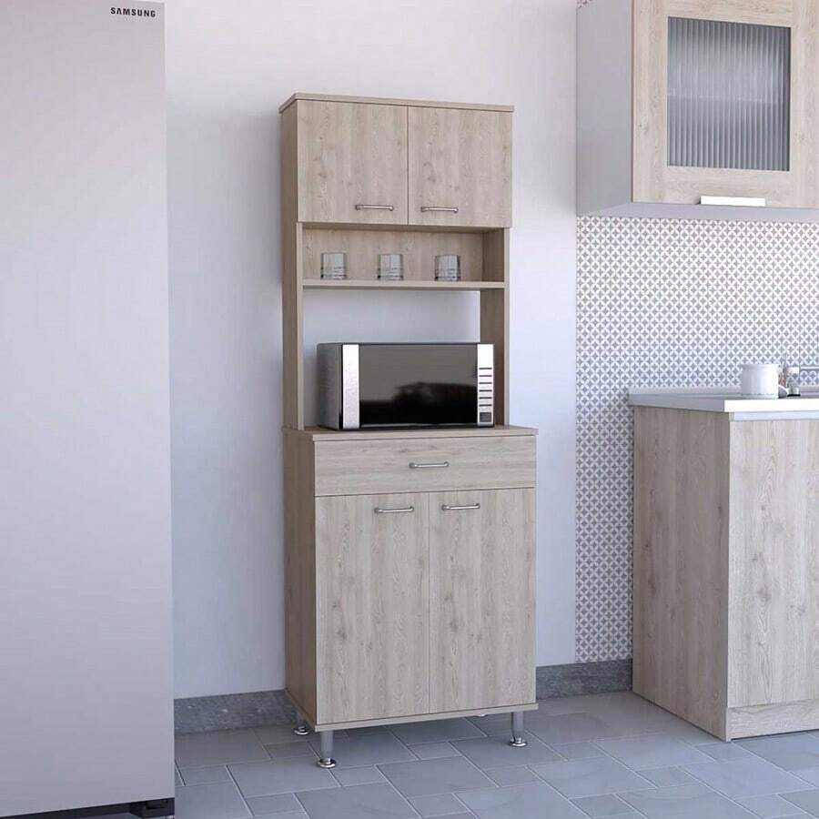 Della 60 Kitchen Pantry With Countertop Closed And Open Storage -Light Gray - 灰色+刨花板+刨花板如圖 - 查看 1