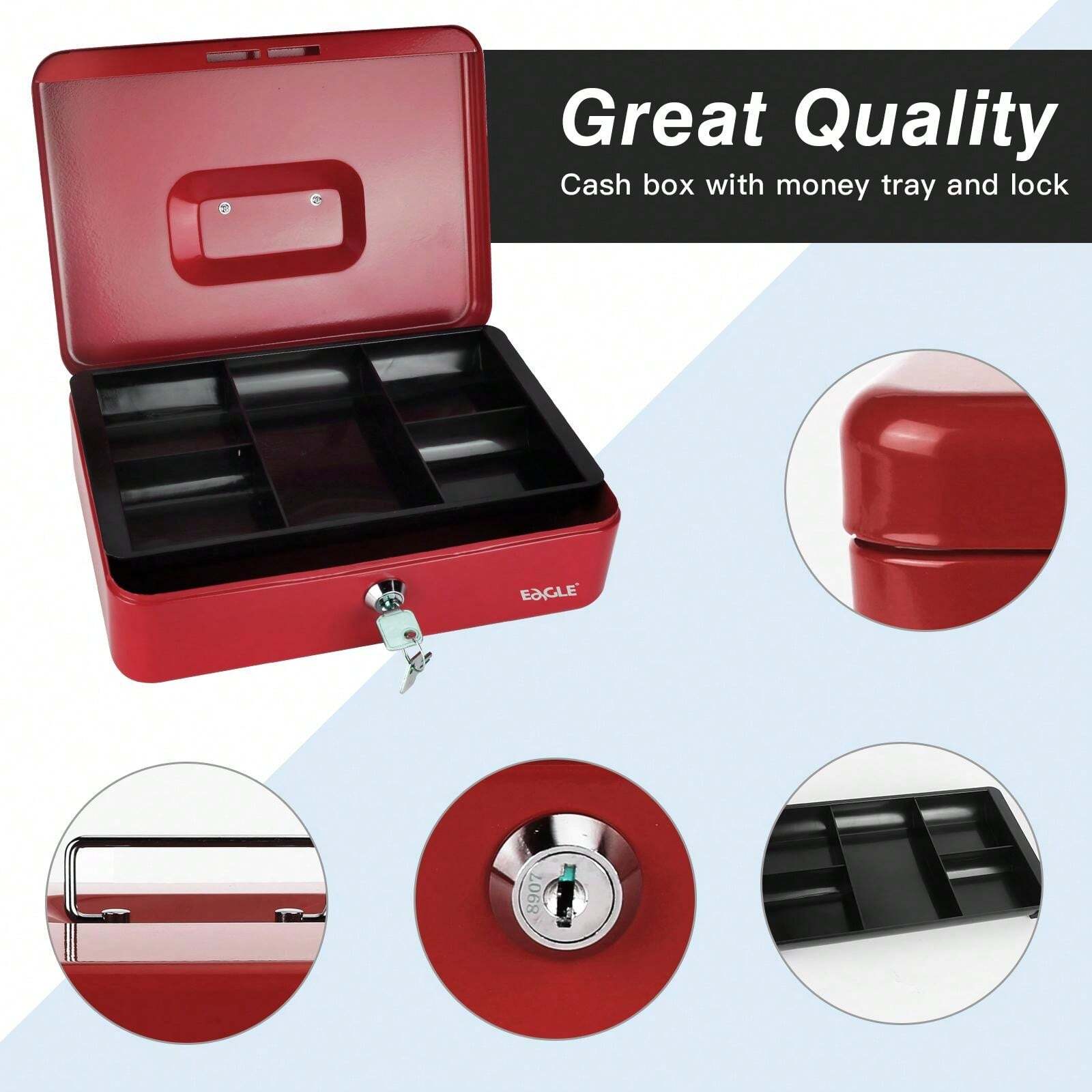 Eagle Eagle Cash Box With Money Tray, Money Box With Key Lock ...