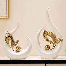 2/1 Pc White Gold Home Decor Accent Ceramic Statue Abstract Sculptures Centerpieces Mid Century Modern Decor For Tables Coffee Table Top Decorations For Living Room Desktop Shelf Dining Room Kitchen Birthday Gifts Graduation
