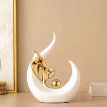 2/1 Pc White Gold Home Decor Accent Ceramic Statue Abstract Sculptures Centerpieces Mid Century Modern Decor For Tables Coffee Table Top Decorations For Living Room Desktop Shelf Dining Room Kitchen Birthday Gifts Graduation