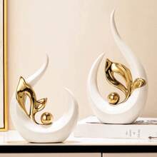 2/1 Pc White Gold Home Decor Accent Ceramic Statue Abstract Sculptures Centerpieces Mid Century Modern Decor For Tables Coffee Table Top Decorations For Living Room Desktop Shelf Dining Room Kitchen Birthday Gifts Graduation